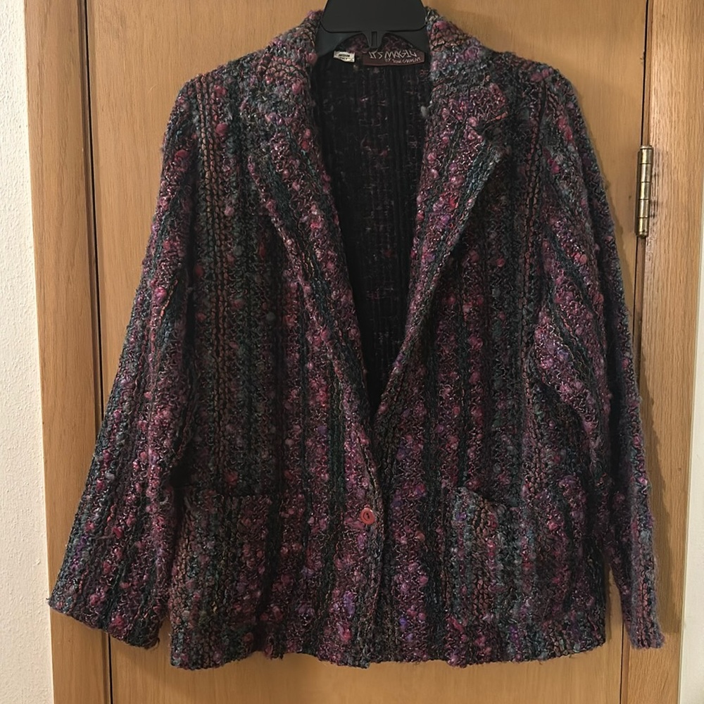 It’s Magic Toni Garment Women’s Knit Nubby Sweater Blazer Purple Size Medium